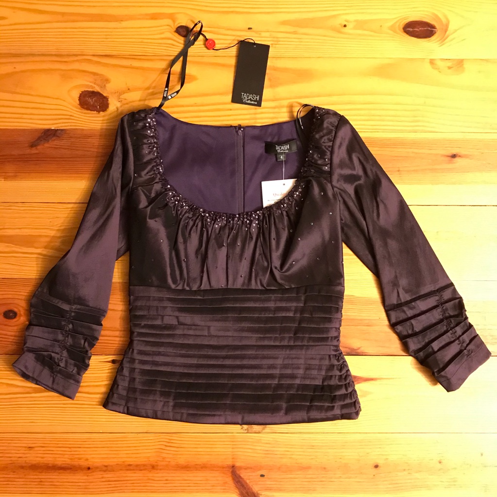 Tadashi Plum Beaded 3/4 Dress Top, Nwt, 4